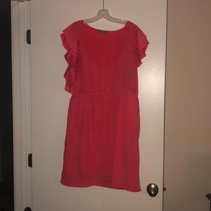 Coral, ruffle sleeve dress